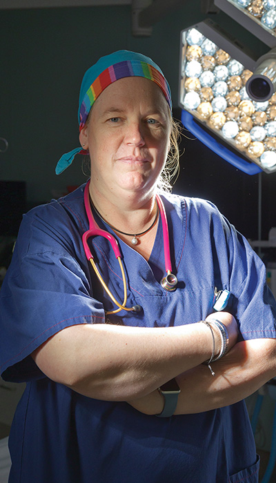 Britta standing in an operating theatre